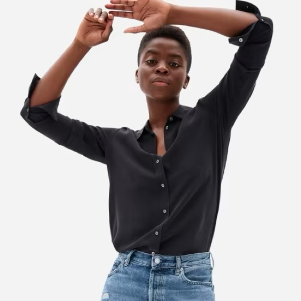 Everlane The Clean Silk Relaxed Shirt - Black